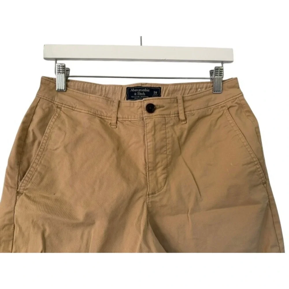 Abercrombie & Fitch Mens Khaki Tan Chino Shorts Size 28 Cotton Twill Flat Front